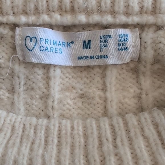 Primark Womens Medium Cable Knit Sweater Cream Boho Neutral Minimalist Classic - Picture 7 of 7